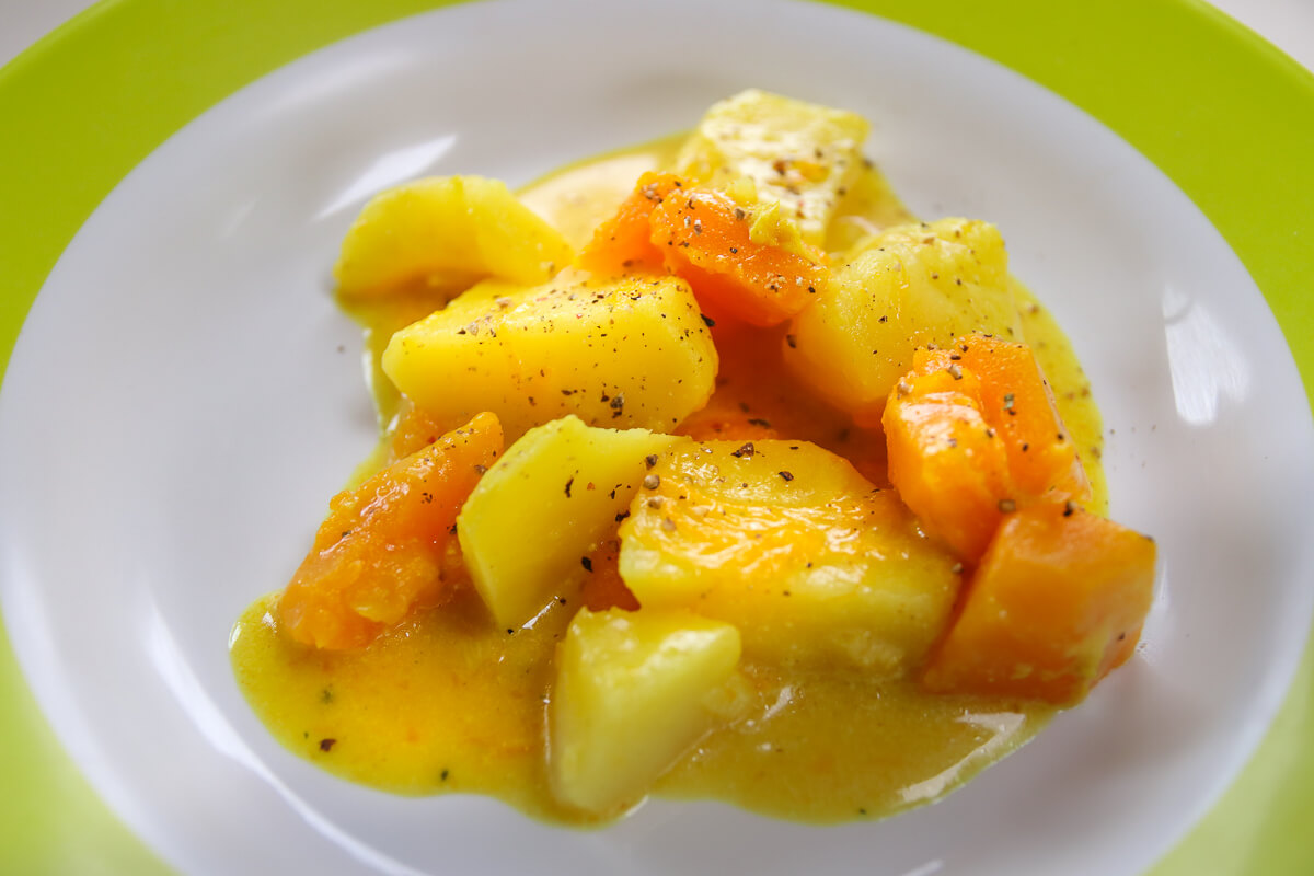 Kürbis mit Kartoffeln an Kokoscreme Sauce